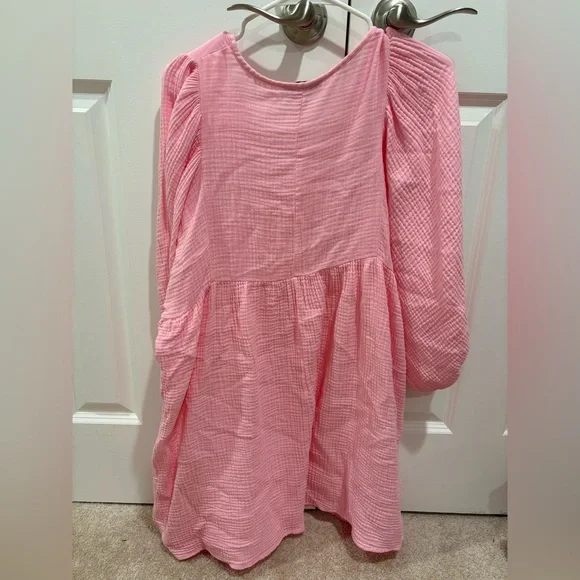 Pink Oversized Gauze Mini Dress with Long Sleeves Size M - Picture 5 of 5